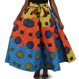 Bright African Multi Print Maxi Skirt with Matching Headwrap
