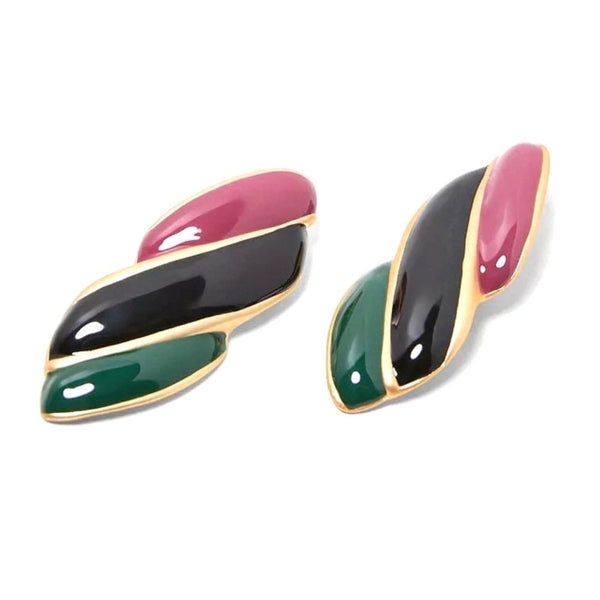 Burgundy Black Green Stripe Drop Fashion Jewelry Earrings