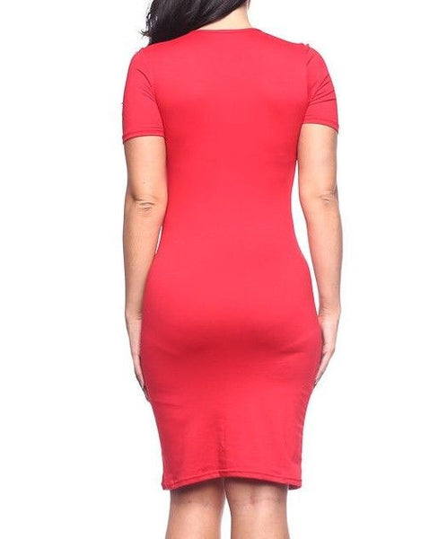 Capella Plussize Red Basic Bodycon Short Sleeve Dress