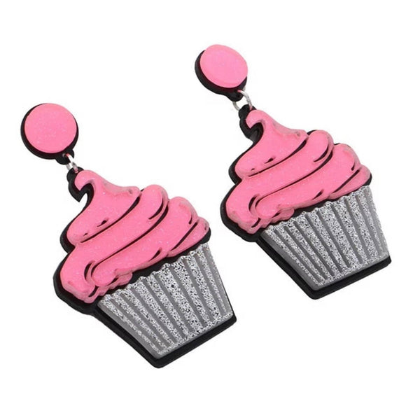 Pink Cupcake Acrylic Stud Earrings