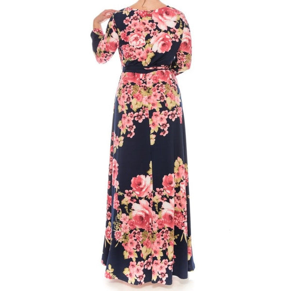 Cherry Blossom Faux Wrap Evening Plussize Maxi Dress