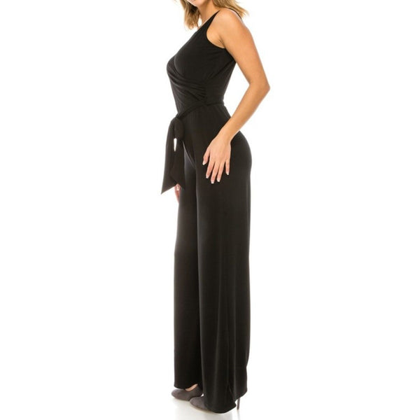 Black Solid Sleeveless Casual Wide Leg Jumpsuit