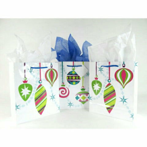Assorted Christmas Ornaments Paper Party Favor Wedding Gift Handle Bags  - Set of 9