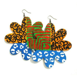 African Design Handmade Multi Statement Dangle Wood Earrings