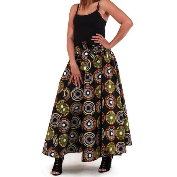 Black African Multi Print Maxi Skirt with Matching Headwrap
