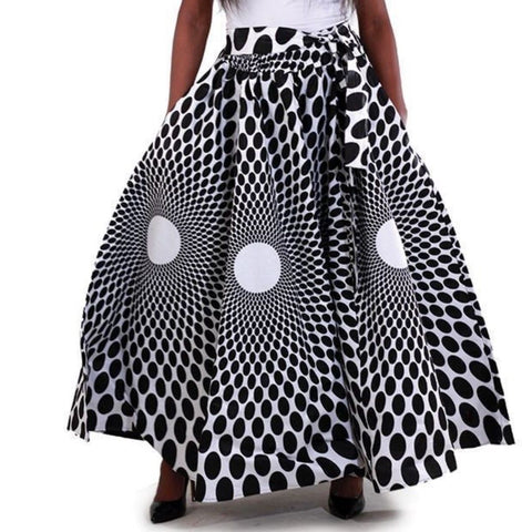 African Black White Print Maxi Skirt with Matching Headwrap
