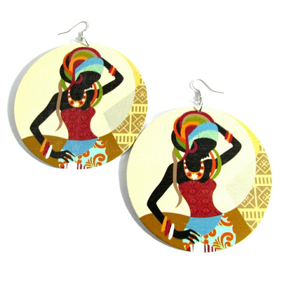 African Roots Natural Statement Dangle Wood Earrings