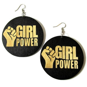 Girl Power Fist Statement Dangle Engraved Wood Earrings