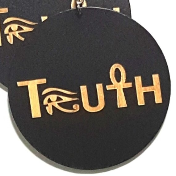 TRUTH Symbol of Life Statement Dangle Engraved Wood Earrings