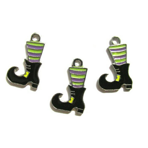 Halloween Witch Black Boots Purple Green Socks Charms