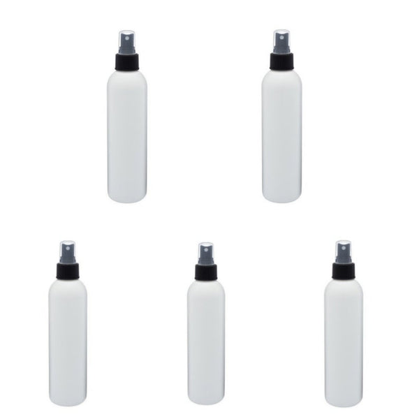 8oz White Plastic Bottles with Black Fine Mist Caps - Set of 5