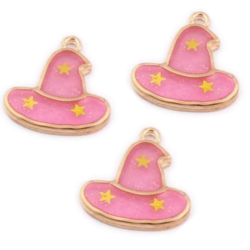 Halloween Witch Wizard Hat Pink Gold Charms