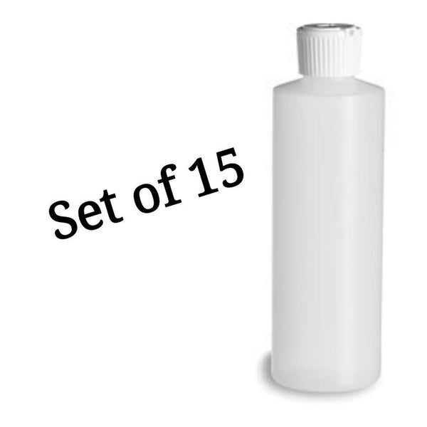 8oz Natural HDPE Plastic Cylinder Bottles with White Ribbed Dispensing Caps - Set of 15