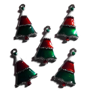 Christmas Tree Jewelry Bracelet Necklace Charms | Green White Red Christmas Tree