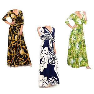 3 Dresses Bundle Deal V-neck 3/4 Sleeve Faux Wrap Maxi Dress ~ Size: LARGE