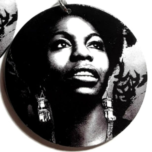 Nina Simone Statement Dangle Wood Earrings