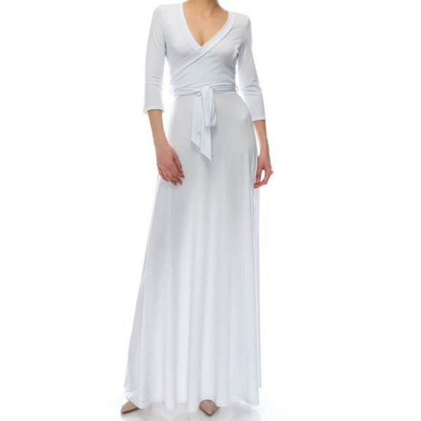 White Wedding Faux Wrap Maxi Dress