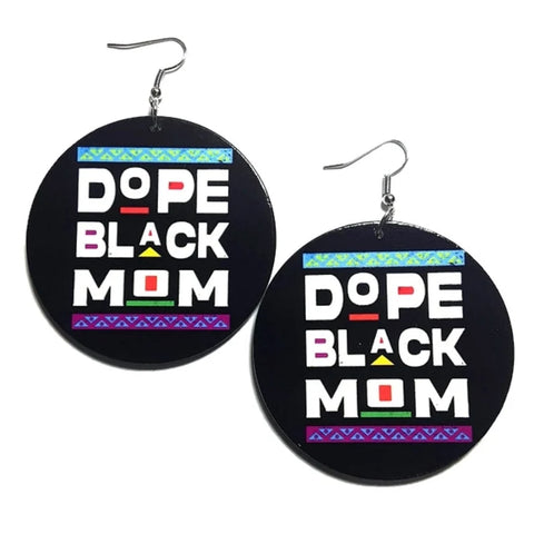 DOPE BLACK MOM in Colors Statement Dangle Wood Earrings