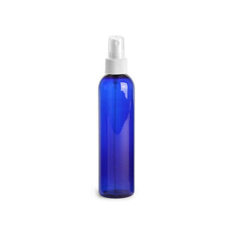8oz Blue Plastic Bottles with 24/410 White Fine Mist Spray Caps