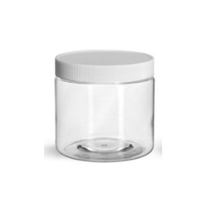 8oz Clear PET Single Wall Plastic Jars with 70/400 White Ribbed Unlined Jar Caps