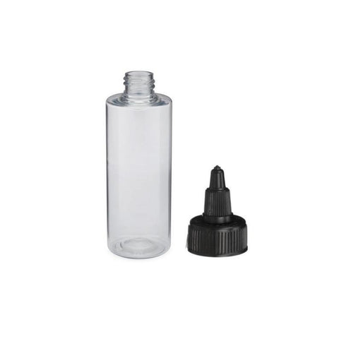 4oz Clear Cylinder Plastic Bottles with 20/410 Black Twist Top Dispensing Caps