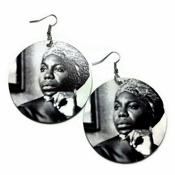 Nina Simone New Dawn New Day Statement Dangle Wood Earrings