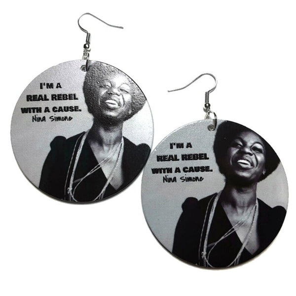 Nina Simone REAL REBEL Statement Dangle Wood Earrings