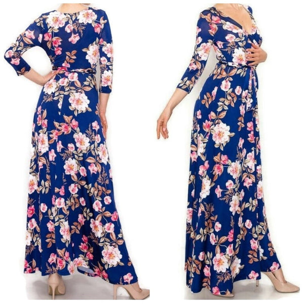 3 Dresses Bundle Deal V-neck 3/4 Sleeve Faux Wrap Maxi Dress ~ Sizes: Small, Medium Large, XLarge