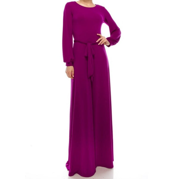 Magenta Bell Long Sleeve Modest Formal Maxi Dress