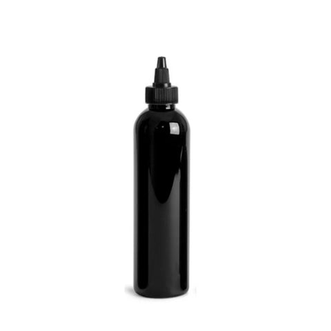 8oz Black Cosmo PET Plastic Bottles with 24/410 Black Twist Top Dispensing Caps
