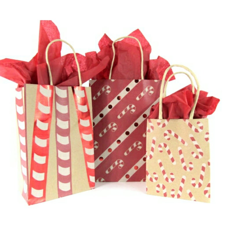 Candy Cane Kraft Handle Paper Party Favor Wedding Gift Bags - Assorted Set of 3