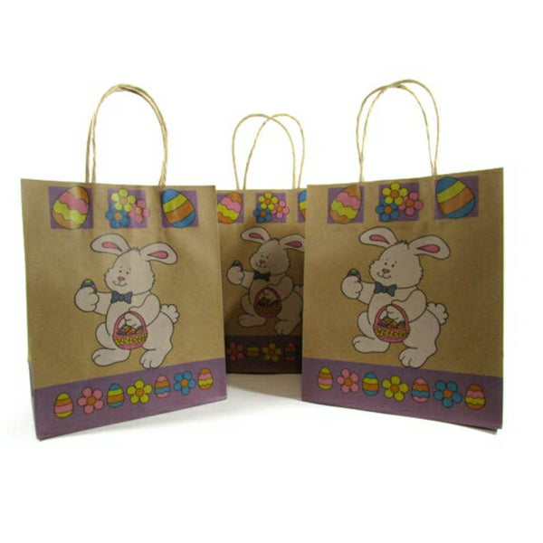 Easter Bunny Kraft Handle Paper Party Favor Wedding Gift Bags - Set of 12