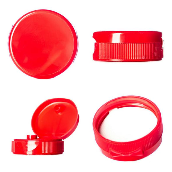 Red Flip Dispensing Caps with Pressure Sensitive Liner - Bottle Cap Size: 38-400 - Set of 25
