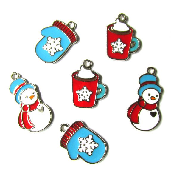 Snowman with Red Scraf Mittens and Hot Chocolate Charms