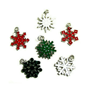 Red Green White Snowflake Silver Tone Charms