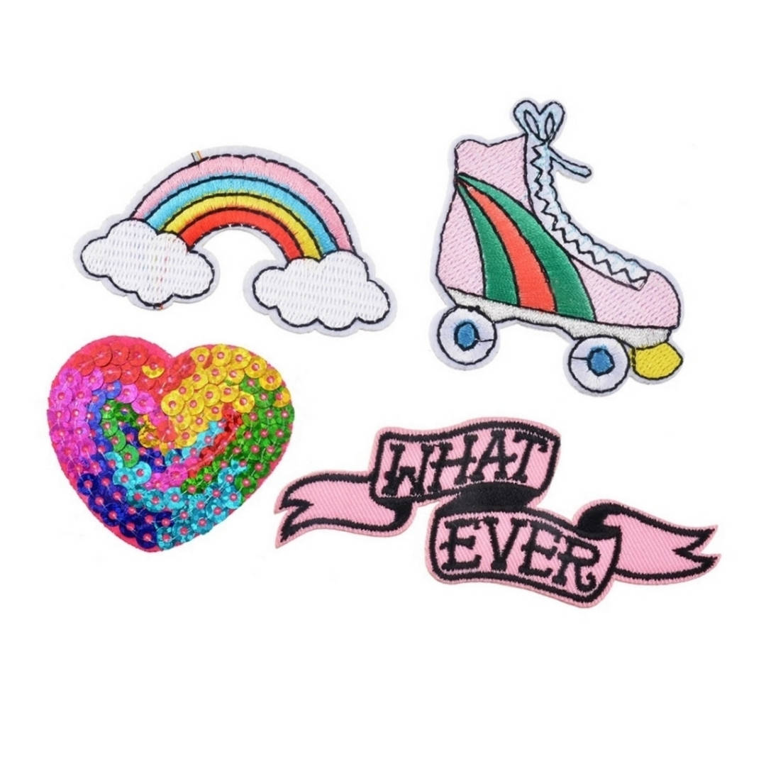 Whatever Roller Skate Rainbow Heart Sequins Iron-On Patches