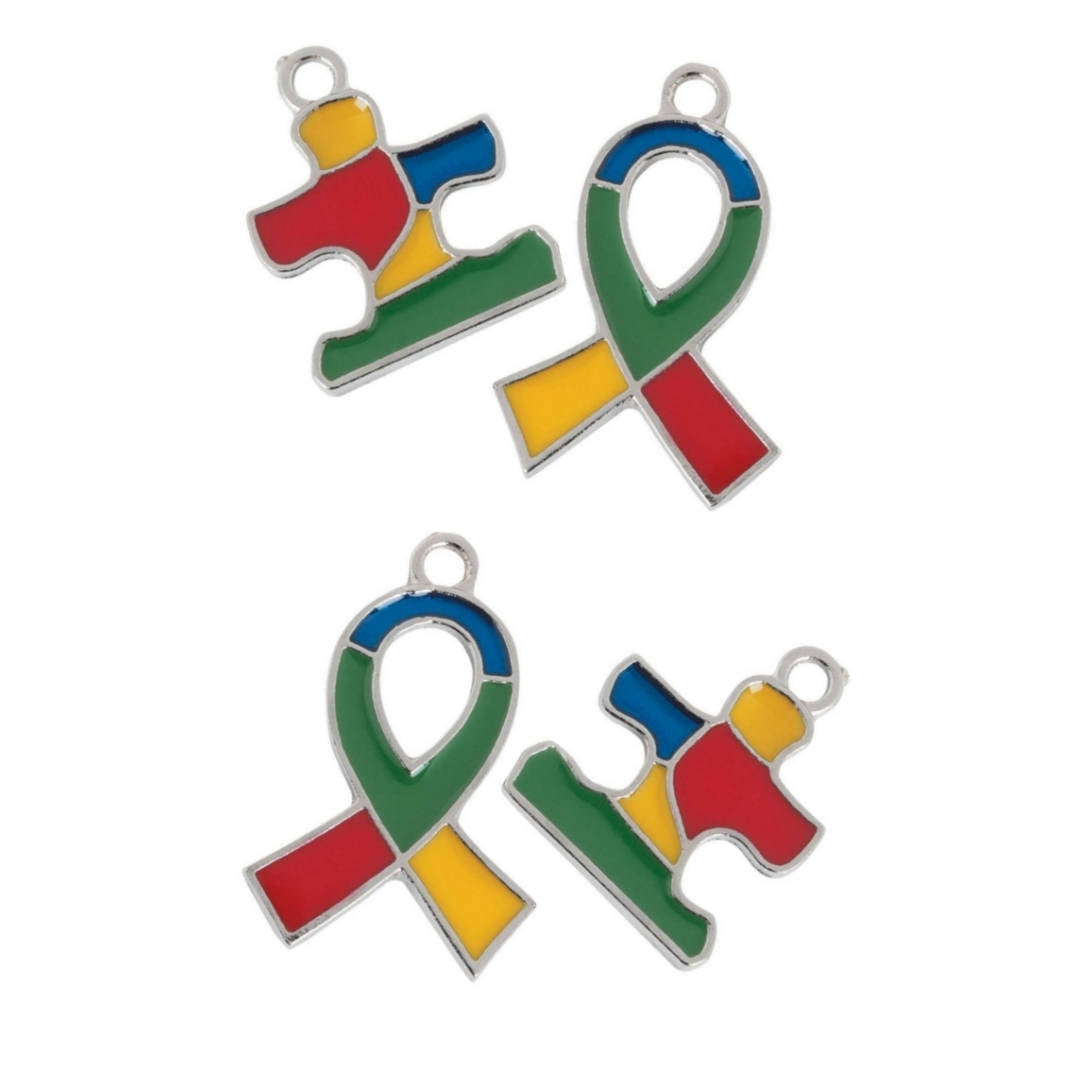 Ribbon and Puzzle Piece Autism Awareness Charms