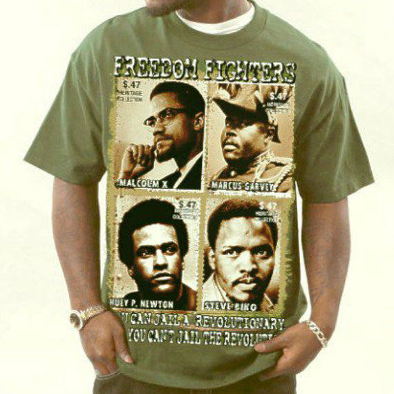 Malcolm X Marcus Garvey Huey P Newton Steve Biko Olive Green Crew Neck Unisex Tshirt