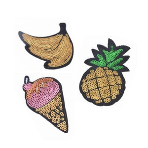 Pineapple Banana Ice Cream Cone Sequins Iron-On Patches