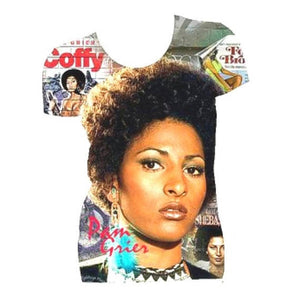 Pam Grier Graphic Print White Fitted Crew Neck Tshirt