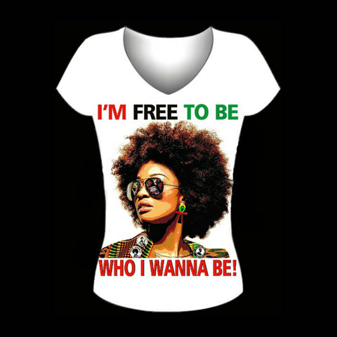 I am Free to Be Who I Wanna Be Fitted White V Neck Tshirt