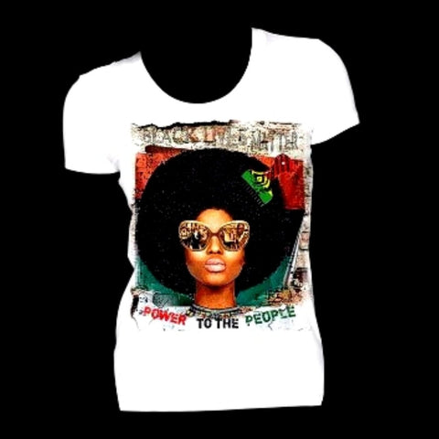 Afro Power To The People Fitted White Crew Neck Tshirt