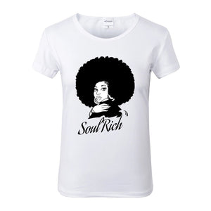 Soul Rich Afro Lady White Crew Neck Tshirt