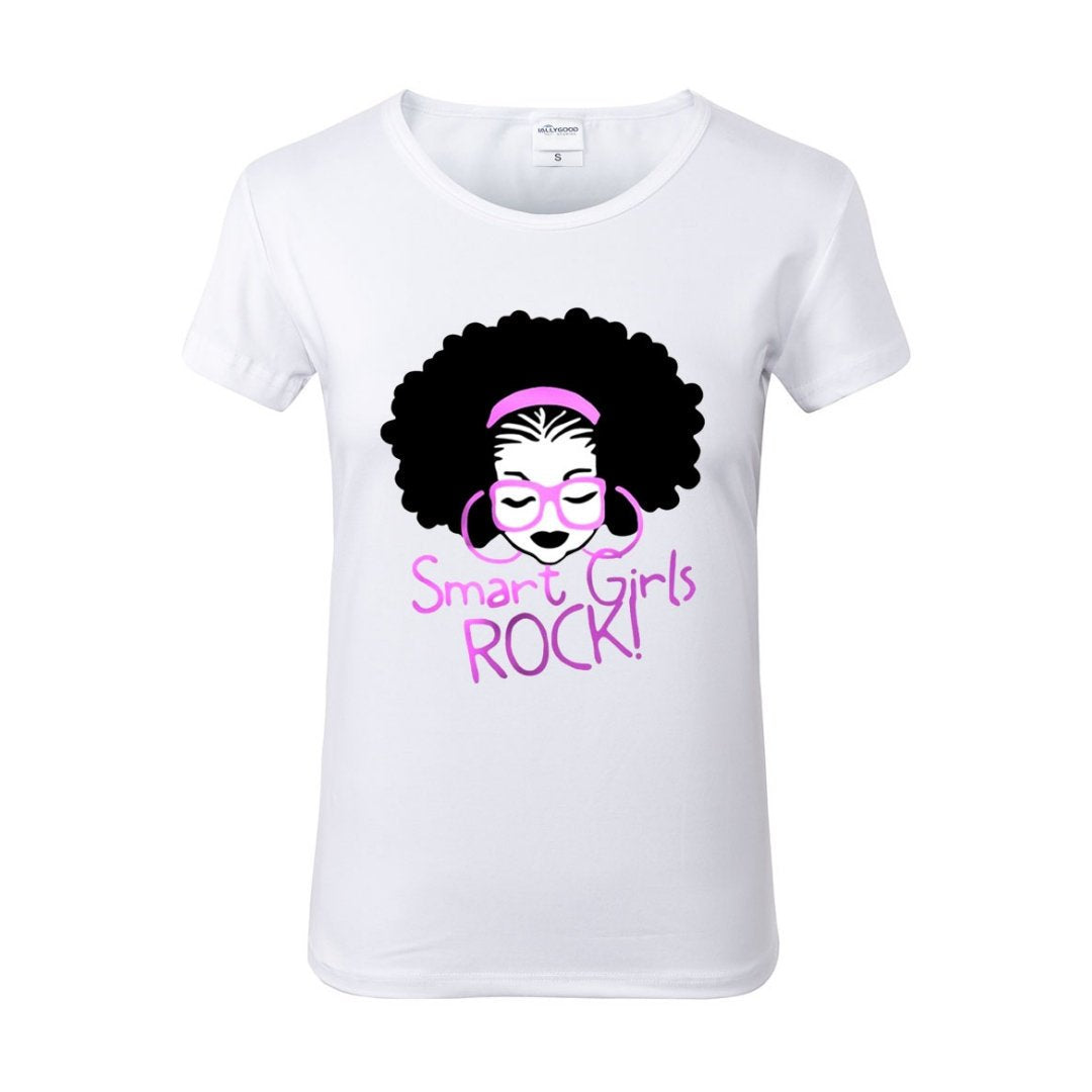 Smart Girls Rock Pink White Crew Neck Tshirt