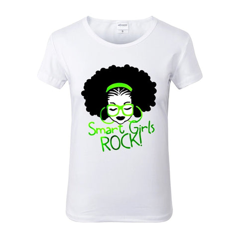 Smart Girls Rock Green White Crew Neck Tshirt