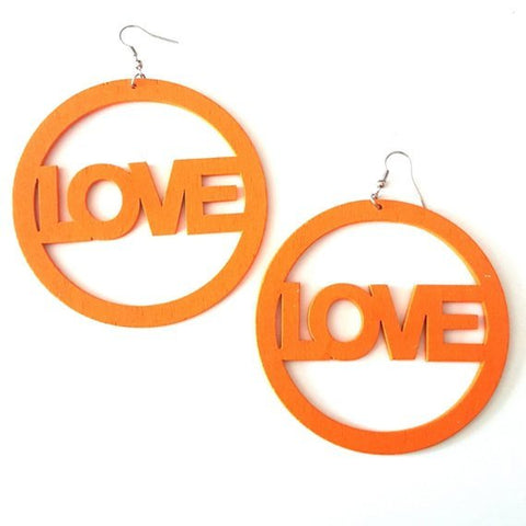LOVE Statement Dangle Wood Orange Earrings