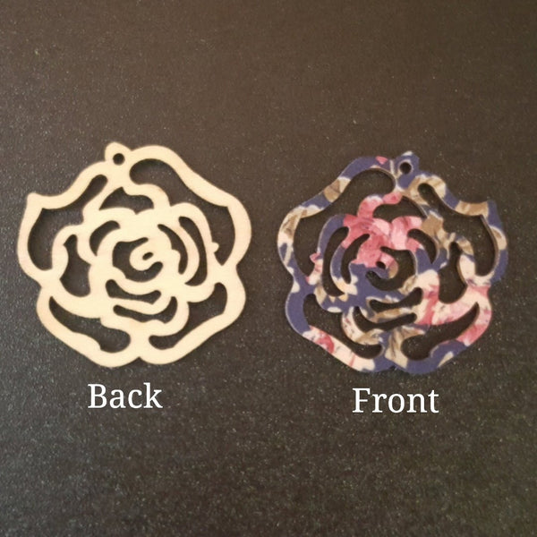 NAVY FLORAL Rose Bud Wood Cutout