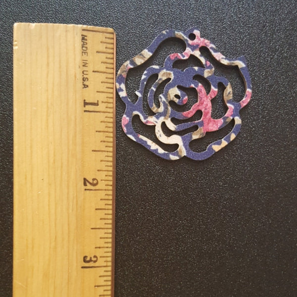 NAVY FLORAL Rose Bud Wood Cutout