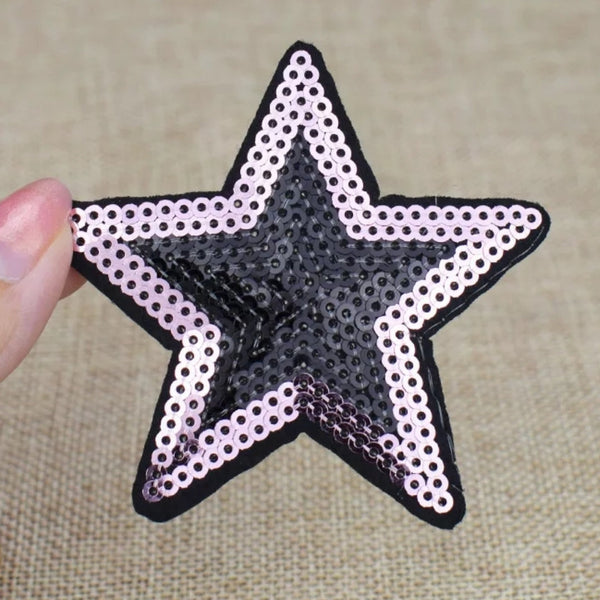 Pink Black Sequin Star Iron-On Patch