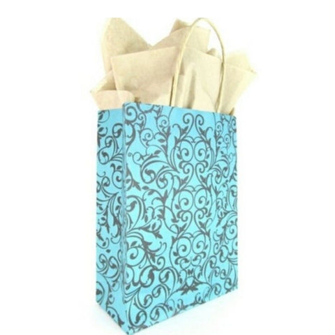 Turquoise Spiral Kraft Handle Paper Party Favor Wedding Gift Bags - Set of 12